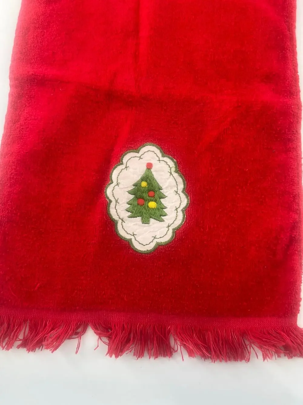 Vintage Cannon Christmas Hand Towels Red Candy Cane Holiday Tree Retro Bathroom